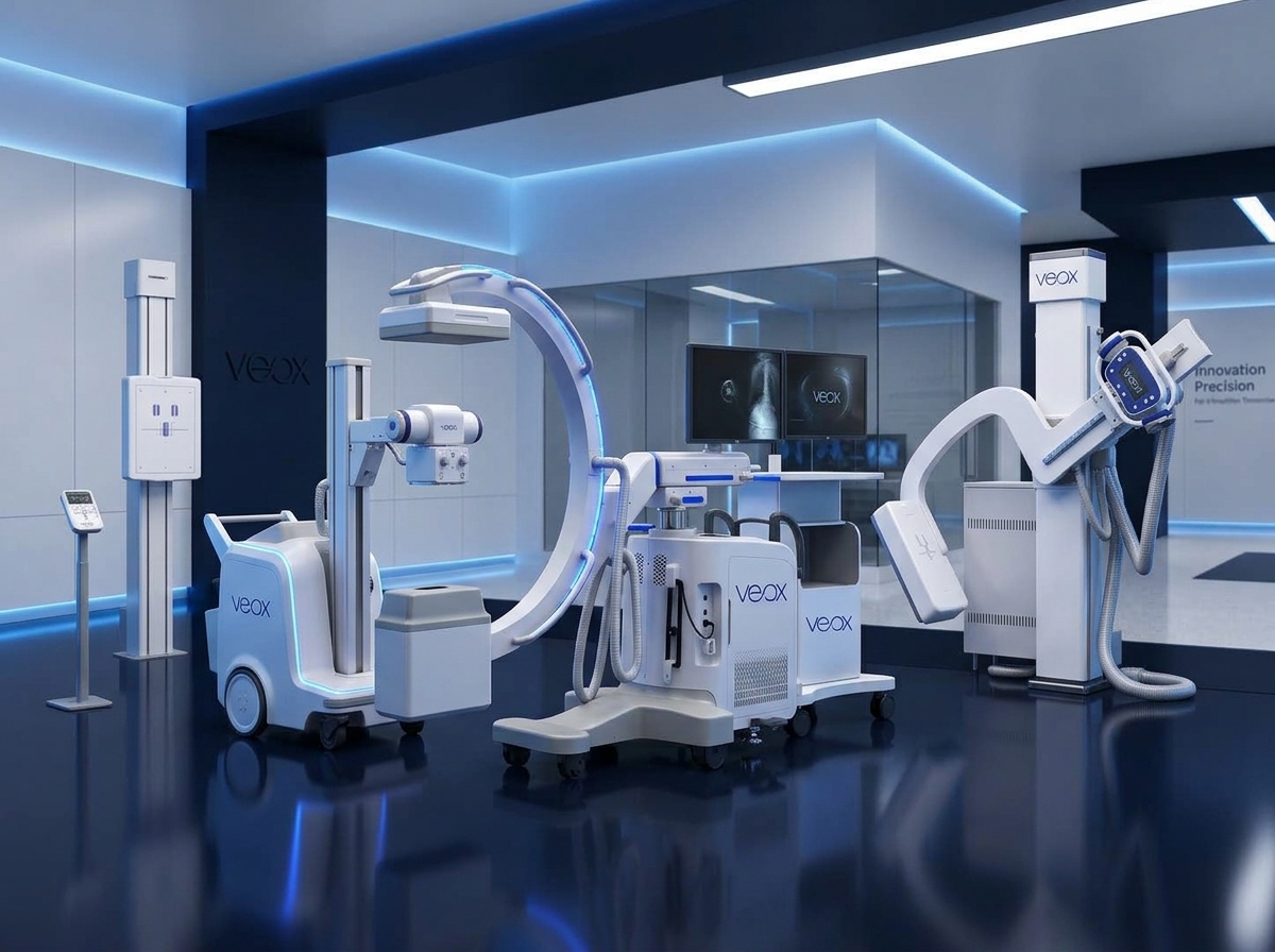 VEOX X-ray systems in a modern imaging suite, including a mobile C-arm