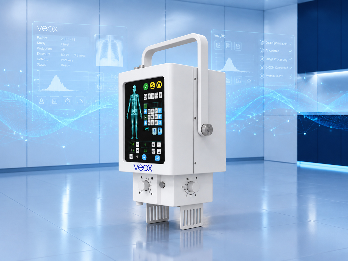 VEOX PX portable X-ray unit with handle and touchscreen control panel